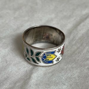 Vintage Sterling Silver Siam enamel band ring